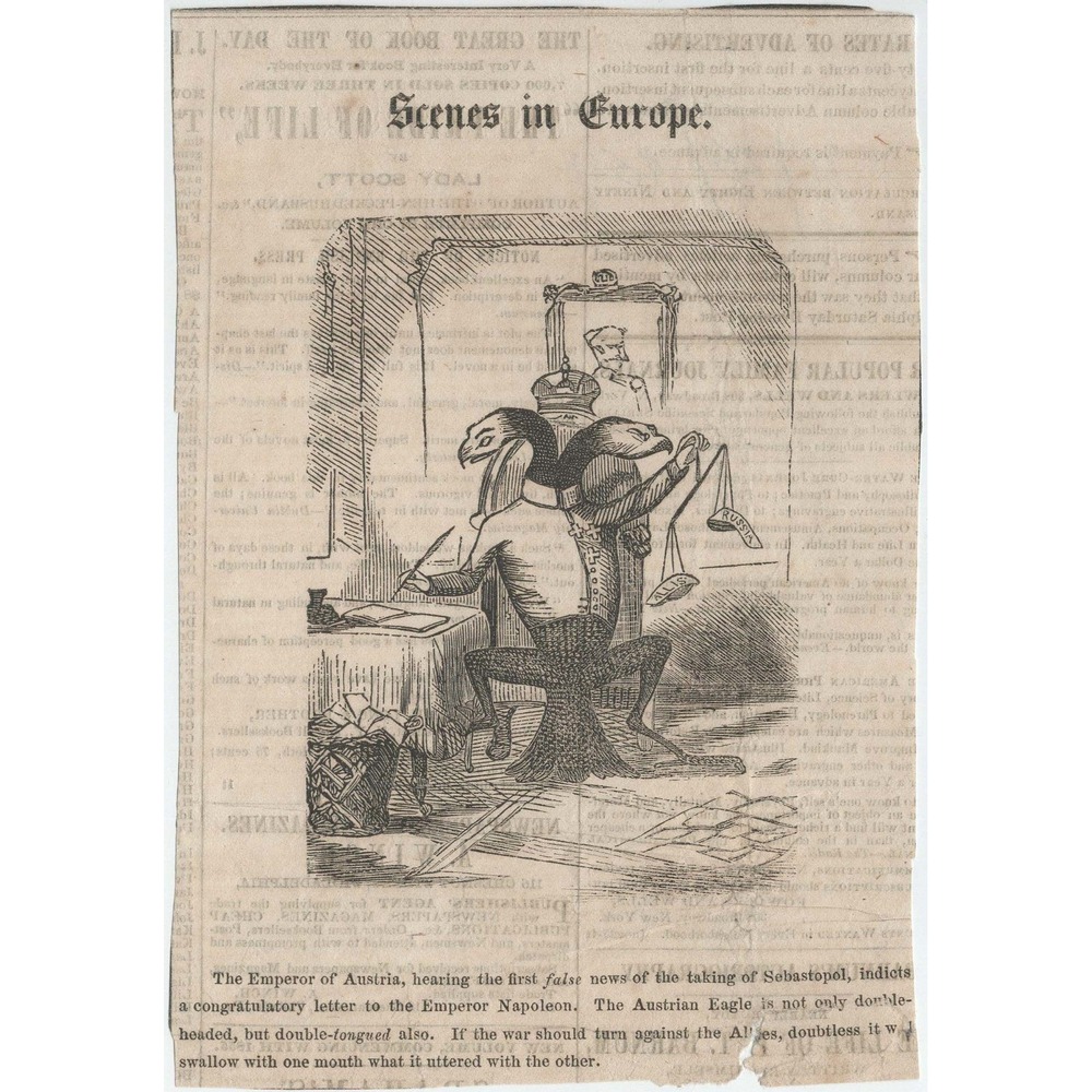 1850s Saturday Evening Post Political Cartoon Scenes in Europe Austrian Eagle